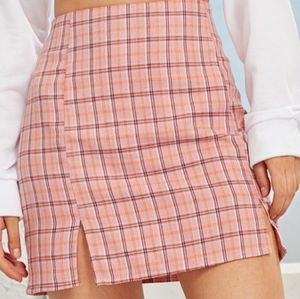 Pink plaid skirt